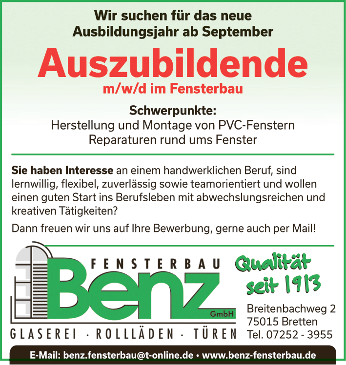 Auszubildende bei Benz Fensterbau